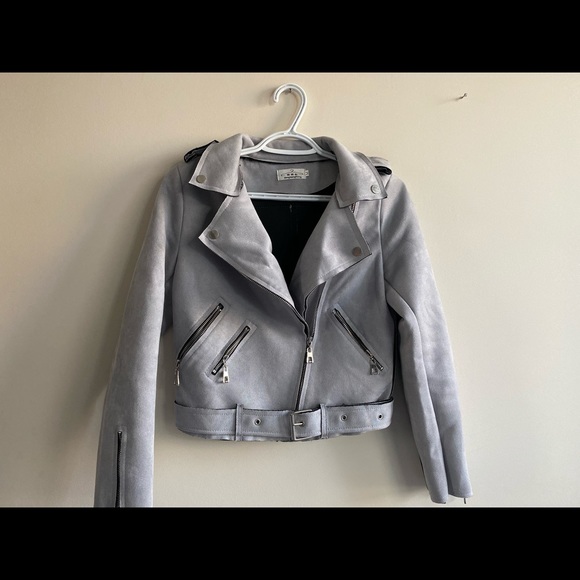 Jackets & Blazers - Grey Faux Suede Moto Jacket